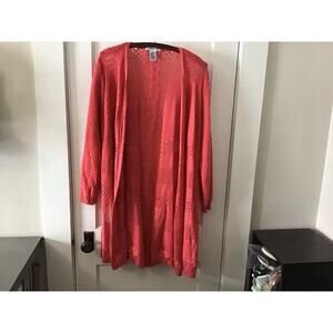 99 Jane Street | Coral Pink Open Knit Long Cardigan Sweater XL